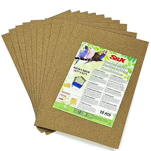 S&X Bird Cage Liners 17 x 11in, 10-Pack, Disposable Gravel Paper Sheets | Thick, flat gravel paper eases cage cleanup – gritty surface helps trim claws & beaks – pre-cut to fit common cage trays - size: 10PCS 11" x 17"