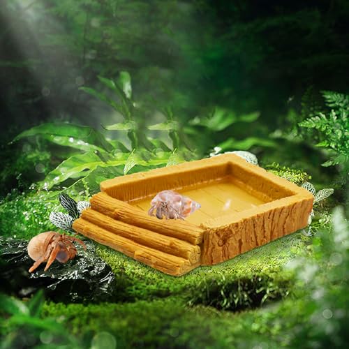 Hermit Crab Pool, Resin Reptile Water Bowl & Bathing Dish, Aquarium Tank Cage Habitat Accessories for Small to Medium Hermit Crab Turtles Lizard Frog Gecko Bearded Dragon - color: Square
