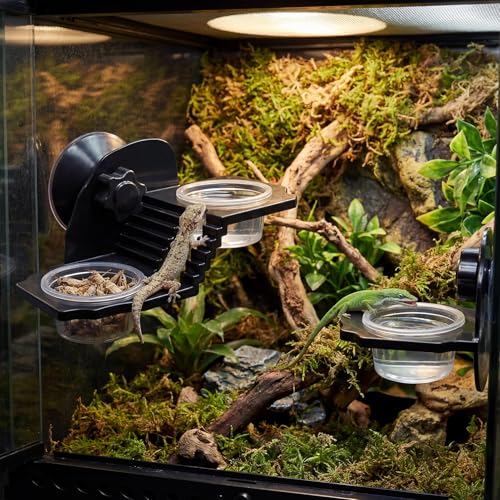 Suction Cup Gecko Feeding Ledge with 3 Bowls, Crested Gecko Food Dish Set, Arboreal Reptile Feeding Ledge for Crested Gecko, Day Gecko and Small Reptiles