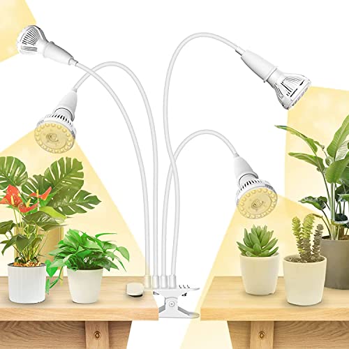 SANSI LED Grow Lights for Indoor Plants, 600W Full Spectrum Clip-on Gooseneck Grow Light with Ceramic Tech.,40W Plant Light for Indoor Growing High PPFD, Lifetime Free Bulb Replacement White, No Timer - size: 4 Head 1-Pack