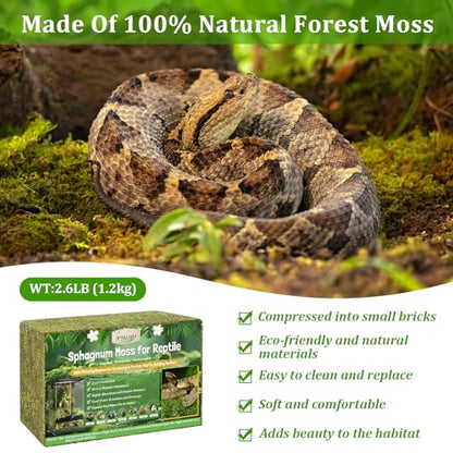 Legigo 2.6LB Sphagnum Moss for Reptile- 48QT Natural Reptile Moss Terrarium Moss Substrate, Snake Tank Moss Peat Moss Reptile Bedding for Snake, Gecko, Ball Python, Frog and Orchids Plants - size: 2.6LB