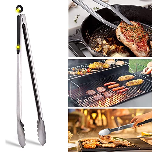 Hotec Stainless Steel Kitchen Tongs, 16 Inch Extra Long Locking Metal Food Tongs for Cooking, Serving, BBQ, Grill Non-Slip Grip - size: 16inch