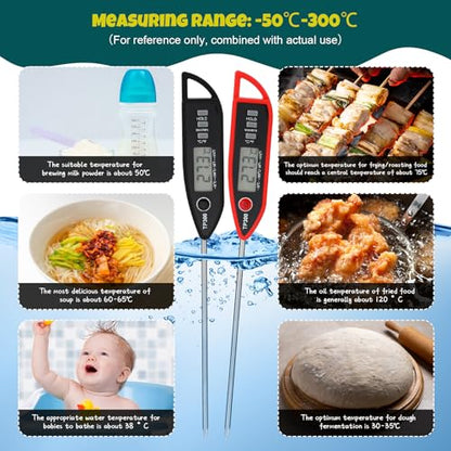 Copkim 6 Set Waterproof Food Thermometer for Water, Liquid, Candle and Cooking Digital Meat Thermometer with Long Probe Instant Read for Kitchen BBQ Grill Candy (Black,Red) - color: Black,Red