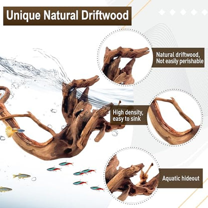 Kaiyuan Dynasty Natural Driftwood for Aquarium Sinkable Driftwood for Reptile Terrariums Fish Tank Decorations 12-16",About 1.5 lbs