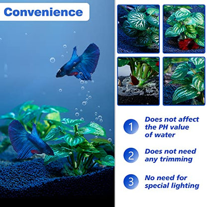 Ameliade Aquarium Plants Fish Tank Decorations Betta Silk Leaf Pad Hammock Cichlid Hides Decor Small Fish Bowl Accessories Ornaments Turtle Reptiles Axolotl Artificial Plants (3 PCS)