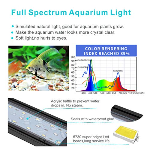 hygger 14W Full Spectrum Aquarium Light with Aluminum Alloy Shell Extendable Brackets, White Blue Red LEDs, External Controller, for Freshwater Fish Tank (18-24 inch) - size: 14W (18-24 inch)