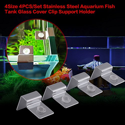 4 Size 4Pcs Stainless Steel Aquarium Fish Glass Cover Support, Universal Lid Clips (6mm)