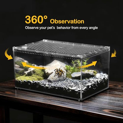 Reptile PC Terrarium,Tarantula Enclosure,Spider Tank Starter Kit,Leopard Gecko Container,Hermit Crab Habitat,Lizard Enclosure,Insect Housing,Jumping Spider Cage,Small Bearded Dragon Vivarium L - size: L(11.8x7.8x5.9 IN)