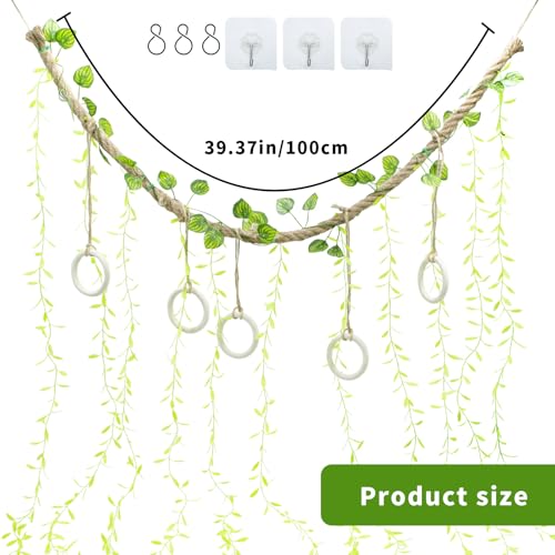 39" Snake Climbing Vines, Natural Jute Rope Reptile Enrichment Toys for Ball Python & Corn Snake, Handcrafted Jungle Habitat Decor, Sturdy Climbing Branch for Small Animals