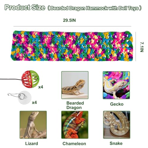 Bearded Dragon Hammock, Soft Reptile Hammock Lounger with Suction Cups, Fabric Lizard Bed with Climbing Toys, Gecko Tank Accessories for Snake, Chameleon (Red L) - color: Red Bearded Dragon Hammock : L