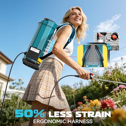 Battery Backpack Sprayer Compatible with Makita 18V Battery (Tool Only) 4.2 Gallon with Auto Mixer, 0–100PSI Adj, Leak-Proof Metal Telescopic Wand 42", 6 Nozzles, Ergonomic Strap Ecarke Garden Sprayer - color: Blue