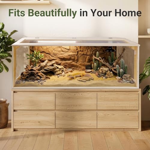 80 Gallon Bearded Dragon Tank with Locking Doors 48x20x20 Inch Reptile Enclosure Anti-Scratch Acrylic Front Metal Mesh Top Oak Wood Terrarium for Bearded Dragons Snakes Iguanas Chameleons