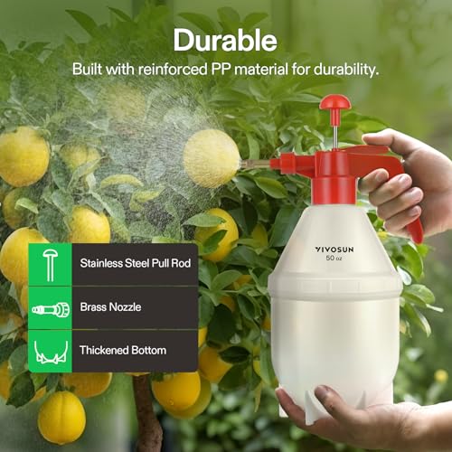 VIVOSUN 50oz Pump Sprayer, Handheld Garden Water Sprayer Bottle with Adjustable Brass Nozzle, for Spraying Plants, Flowers, Weeds and Cleaning, Red - color: Red, size: 50oz
