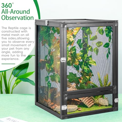 13 Gal Detachable and Foldable Reptile Butterfly Cage Terrarium, 360° Observation, Airflow, Interaction in Gecko Tank for Crested Geckos, Leopard Geckos, Chameleons, Bearded Dragons - size: 18x13x13 Inch