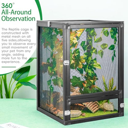 13 Gal Detachable and Foldable Reptile Butterfly Cage Terrarium, 360° Observation, Airflow, Interaction in Gecko Tank for Crested Geckos, Leopard Geckos, Chameleons, Bearded Dragons - size: 18x13x13 Inch