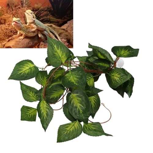 Pssopp Lifelike Plant Decorative Hanging Silk Terrarium Plant with Suction Cup for for Reptile Rainforest Box Aquarium Landscape(NFF‑86)