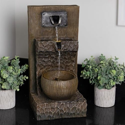 Alpine Corporation ZDQ108 Indoor/Outdoor Floor 3-Tier Fountain with LED Lights, Cascading Garden Water Fountain, 20" H, Brown - style: 20"H - Brown 3-Tier w/ LEDs