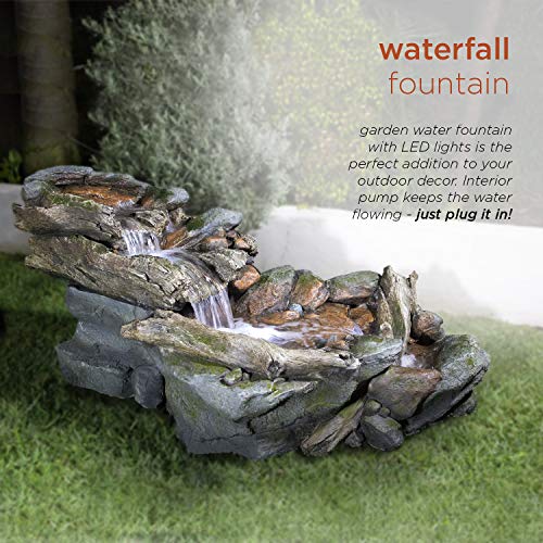 Alpine Corporation | 60"L Outdoor 3-Tier Rainforest Rock River Hand-Painted Water Fountain with LED Lights — Garden, Patio & Yard Décor - style: 60" L - 3-Tier w/ LED's