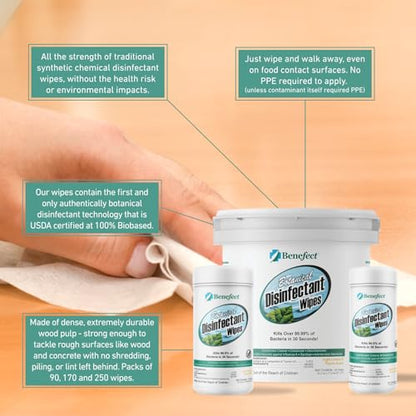 Benefect Botanical Disinfecting Wipes - (170 Wipe Count) Natural, No Residue - Antibacterial Disinfectant, Multi-Surface Cleaning and Sanitizing Wipes - size: 170 Count (Pack of 1)