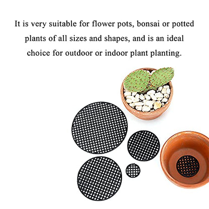 HAHIYO 20PCs 2.95Inch/7.5Cm Black Round PP Plastic Flower Pot Hole Mesh Pad Bottom Grid Mat Bonsai Drainage mesh Hole Screens Gasket Prevent Soil Loss Breathable Gasket Drainage Netting for Bonsai - size: Round-2.95In-20P