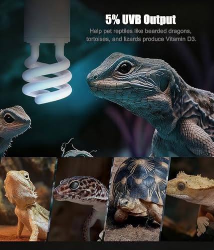 2 Pack E26 5.0 UVA UVB Reptile Light Bulb, 13W UVB Light Tropical Compact Fluorescent Terrarium Lamp for Chameleon Iguana Turtle Gecko Frog Snake