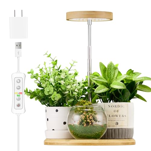 Plant Grow Light for Indoor Plant,Bamboo Mini LED Grow Light Garden,Height Adjustable,Automatic Timer with 8/12/16 Hours - color: 3.93 inch Full Bamboo with Base, size: 1 Pack