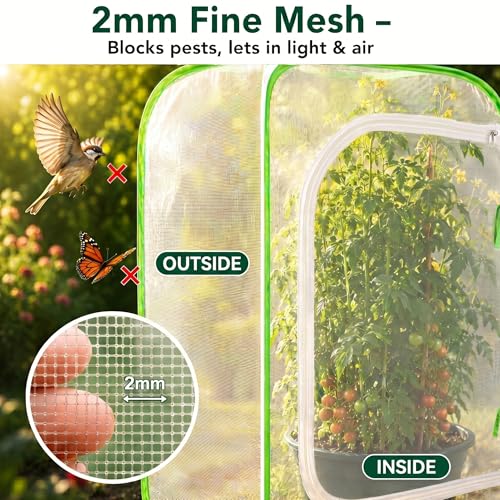Pop Up Plant Tent, Zippered Mesh Grow Cage for Garden Pest Protection, Durable Reusable Plant Cover for Vegetables Fruits Flowers Against Birds & Insects for Outdoor Indoor Plants(16 x 16 x 24 Inches) - size: 16" x 16" x 24"