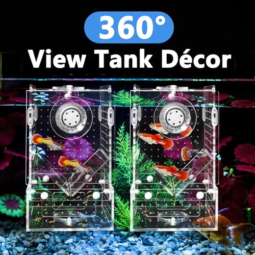 Breeder Box for Fish Tank, Fish Breeder Box for Aquarium, Acrylic Hatchery Incubator Tank with Suction Cups Isolation Box for Baby Fish Shrimp Betta and Guppy (Design to Contain Egg, 4x4x6.5”)