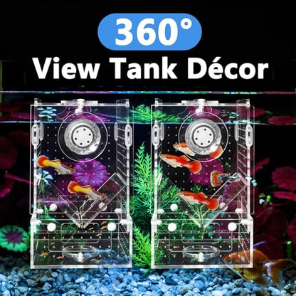 Breeder Box for Fish Tank, Fish Breeder Box for Aquarium, Acrylic Hatchery Incubator Tank with Suction Cups Isolation Box for Baby Fish Shrimp Betta and Guppy (Design to Contain Egg, 4x4x6.5”)