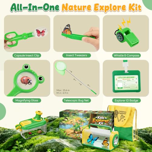 Bug Catcher for Kids, 24PCS Bug Catching Kit with Vest & Bag, Magnifying Glass Butterfly Net Kids Binoculars, Outdoor Exploration Camping Toys Gift Insect Catcher for Boys Girls Age 3-8