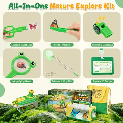 Bug Catcher for Kids, 24PCS Bug Catching Kit with Vest & Bag, Magnifying Glass Butterfly Net Kids Binoculars, Outdoor Exploration Camping Toys Gift Insect Catcher for Boys Girls Age 3-8