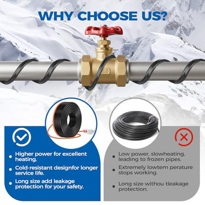 70FT（3FT-200FT） Pipe Heating Cable for Pipe Freeze Protection, Heat Cable for Water Pipes(Metal and Plastic), Pipe Heat Tape Keeps Water Flowing at -40°F 5w/ft, 120V Plumbing fixture - size: 70FT