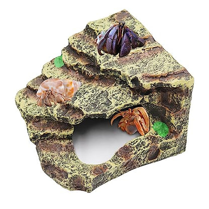 Oooct Hermit Crab Hideout, Resin Simulation Stone Reptile Cave Hideout, Hermit Crab Climbing Toys, Terrarium Habitat Decor for Lizard Spider Aquarium Fish Gecko Bearded Dragon - size: Small-5.5x4.7x4 Inch