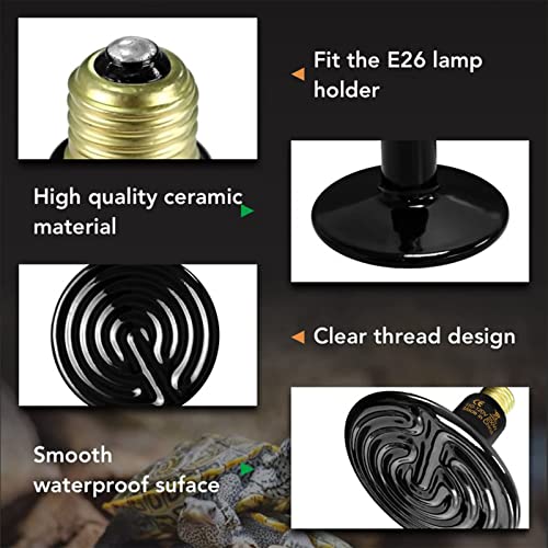 Simple Deluxe Reptile Heat Lamp Bulb Ceramic Heat Emitter 40W/60W/100W/150W/250W, No Light Emitting Brooder Coop Heater for Amphibian Pet & Incubating Chicken Black - size: 250W