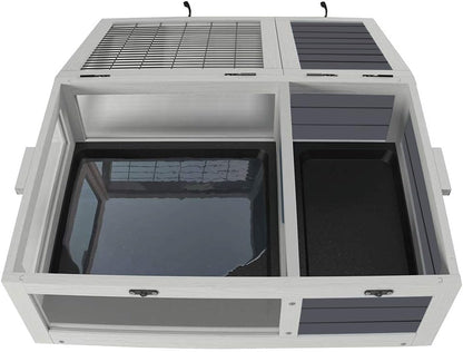 39.5" Wooden Tortoise House Indoor Turtle Habitat with 2 Removable Waterproof Trays & Acrylic Observation Windows, Reptile Cage for Lizards, Geckos & Small Pets