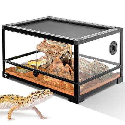 Reptile Tank 20 Gallon, 360°Full Vision Glass Reptile Terrarium 24" x 18" x 12", 24 in Wide Front Opening Reptile Tank for Desert and Tropical Reptiles Gecko Bearded Dragon Snake Hermit Crab