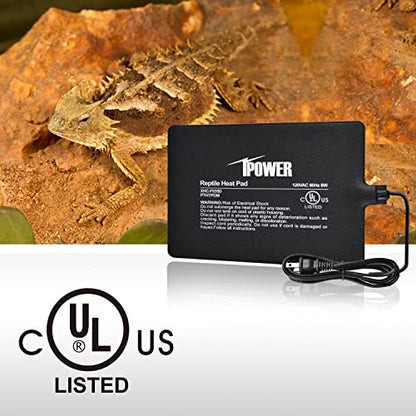 iPower Reptile Heat Pad Under Tank Terrarium Warmer Heating Mat for Turtle, Lizard, Frog, Snake, Reptile, and Other Small Animals, 6X8 Inch, 8W Black - size: 6 X 8 Inch, style: 1 Pack