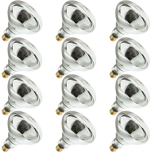 250R40/1, 250 Watt, 120 Volt, R40 Glass Size, 5000 Hour Life, Medium Screw (E26) Base,Infrared Reflector Heat Lamp Light Bulb (12 Bulbs)