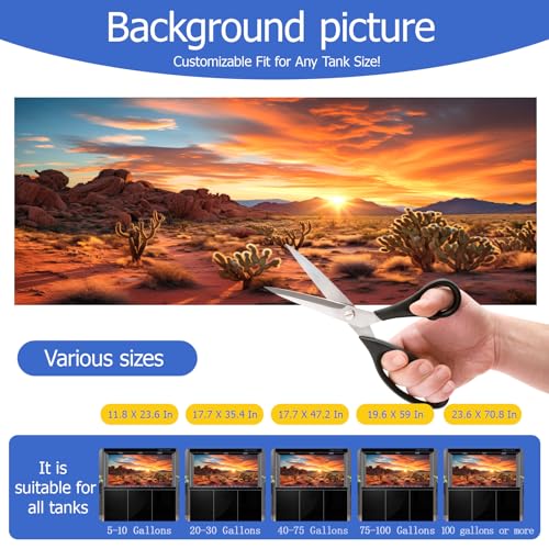 Aquarium Background & Terrarium Background – Ultra HD Static Cling, Tape-Free, Desert Sunset Design for Reptile Tank Decorations, Perfect for Bearded Dragon and Leopard Gecko Tanks 17.7 X 47.2 Inches - size: 17.7 X 47.2 Inches