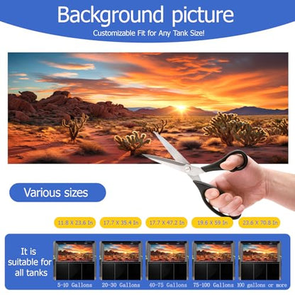 Aquarium Background & Terrarium Background – Ultra HD Static Cling, Tape-Free, Desert Sunset Design for Reptile Tank Decorations, Perfect for Bearded Dragon and Leopard Gecko Tanks 19.6 X 59 Inches - size: 19.6 X 59 Inches