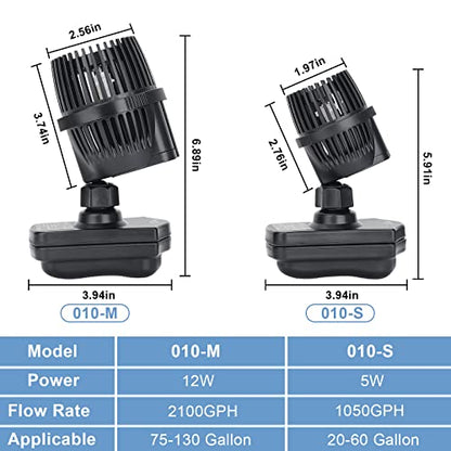 hygger 1050 GPH Aquarium Wave Maker Pump with Strong Magnetic Suction Base, Ultra-quiet 360 Degree Rotating Submersible Power Head, for 20-60 Gal Freshwater Saltwater Tank - size: 1050GPH (5W)