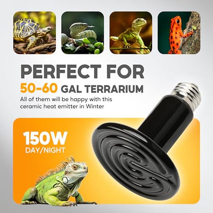 HealSmart 150W Reptile Heat Lamp Ceramic Heat Emitter, No Light Emitting Heat Bulbs, Suitable for Snake/Lizard/Spider, Plant Growth and Incubating Chicken, 2-Pack - size: 150 Watts, style: D-75mm (2.95")