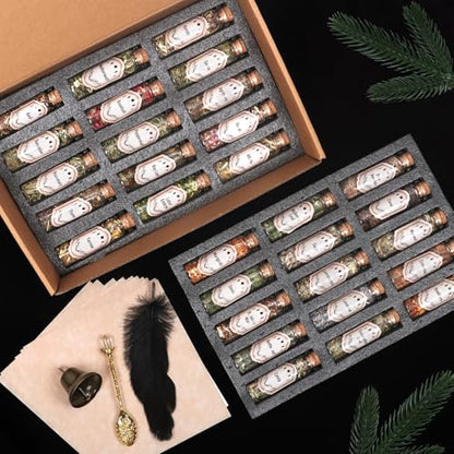 30 Pack Witchcraft Supplies Herbs, Dried Herbs and Flowers Bottles Kit for Witch Beginner, Wiccan, Wicca Altar Supplies, Magic Spell, Candle and Soap Making, with Witchy Spoon, Bell and More - style: 30 Herbal Jars
