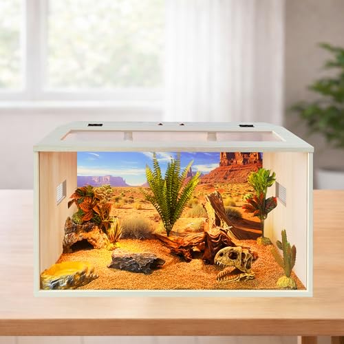 PROLEE Bearded Dragon Tank, 30 Gallons Wooden Reptile Enslosure, Tempered Glass Lizard Tank, Large Bearded Dragon Enclosure with Built-in Lamp Fixture for Lizard - size: 30Gallons