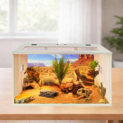 PROLEE Bearded Dragon Tank, 30 Gallons Wooden Reptile Enslosure, Tempered Glass Lizard Tank, Large Bearded Dragon Enclosure with Built-in Lamp Fixture for Lizard - size: 30Gallons