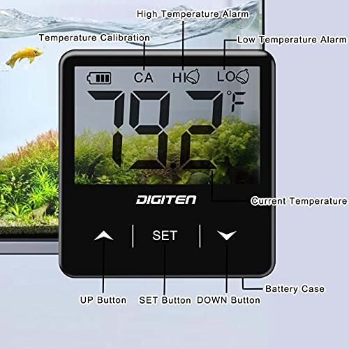 DIGITEN Aquarium Thermometer Digital Fish Tank Thermometer with Large LCD Display Stick On Water Terrarium Temperature Sensor Gauge for Reptiles Turtle Amphibians - color: Black