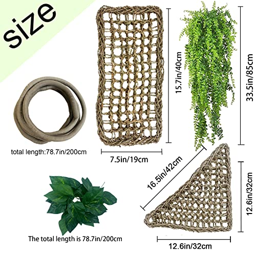Bearded Dragon Hammock,Reptile Lounger Lizard Natural Seagrass Habitat Decor Reptiles Tank Hanging Plants Jungle Climber Vines Flexible Leaves Accessories for Lizards Chameleon Gecko Corn Snakes