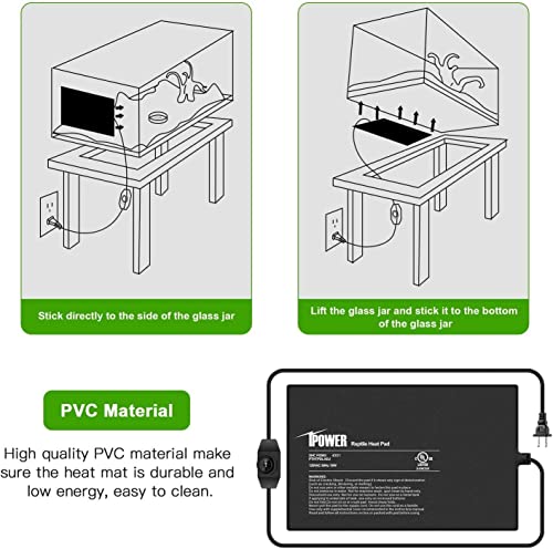iPower 8 by 12-Inch Reptile Heat Mat with Temperature Adjustable Controller Knob, LCD Digital Aquarium Thermometer for Reptiles and Amphibians,Black