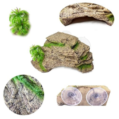kathson Turtle Basking Platform with Suction Cups Tortoise Climbing Step Ledge Aquarium Ornament Rock Turtle Floating Dock Resting Basking Terrace for Amphibians Reptile (Yellow)