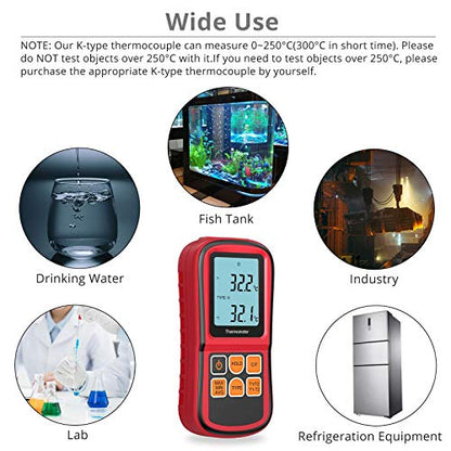 Kamtop Dual Channel Digital Thermocouple Thermometer, K-Type Temperature Meter with 2 Thermocouple Probes, T1/T2 & T1-T2 Measurement, Backlit LCD, MAX/MIN/AVG/Hold, Supports K/J/T/E/R/S/N